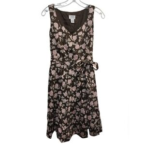 2790)Ann Taylor LOFT Brown Pink  Floral-print Cotton Sleeveless  Dress Size 4